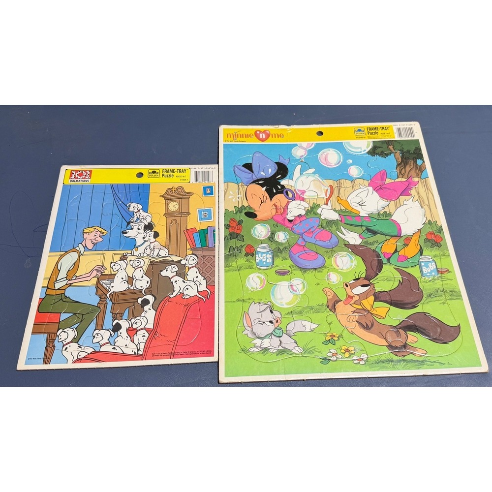 Vintage Disney Golden Frame-Tray Puzzles 101 Dalmatians & Minnie n Me Set 90s
